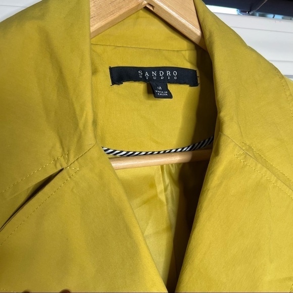 Sandro Studio Mustard Yellow Collared Rain Jacket tie waist Size medium - Picture 5 of 9